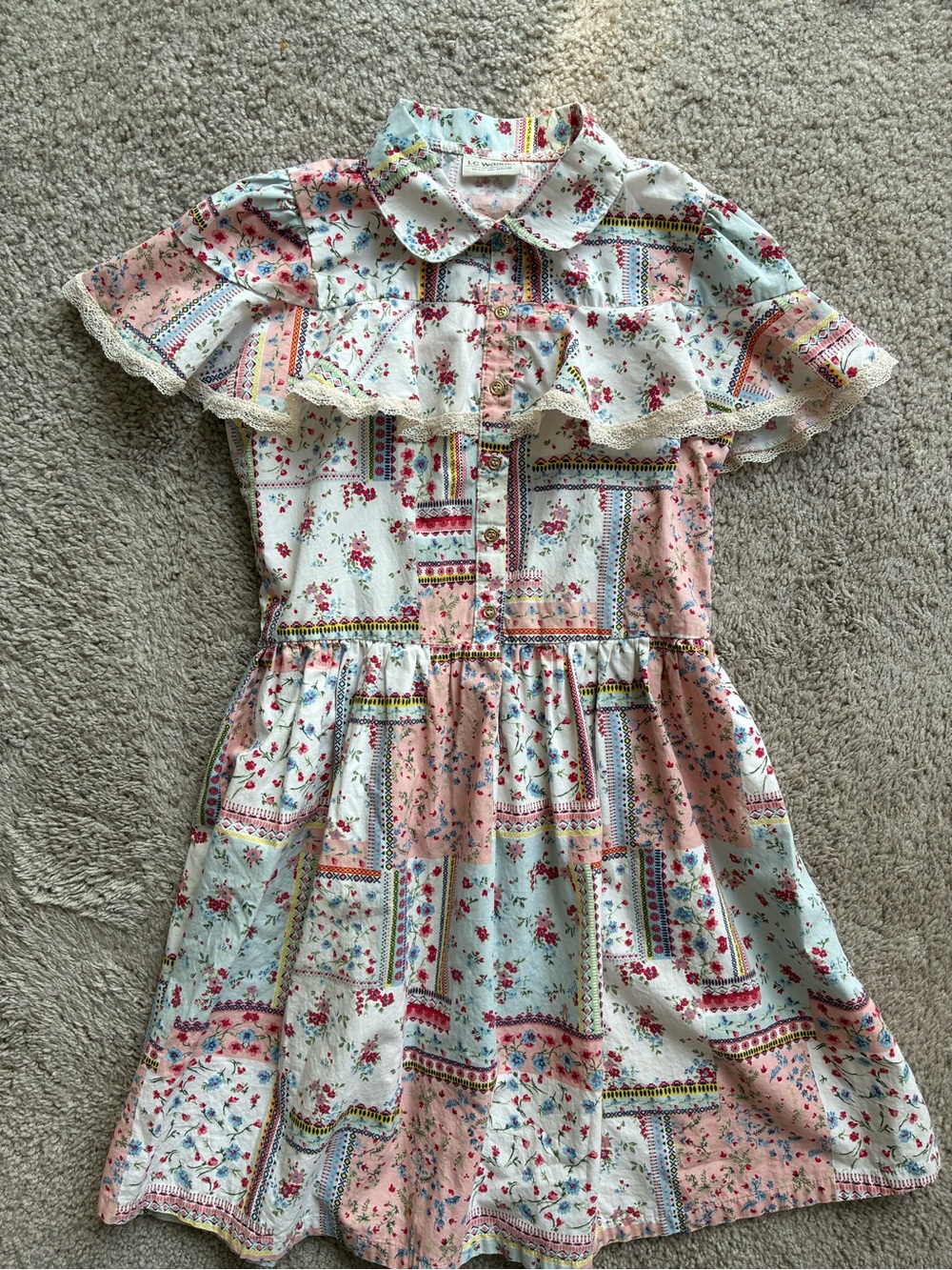 LC  Waikiki Vintage-Inspired Floral Patchwork Ruffle Dress for Girls Pink & Mint